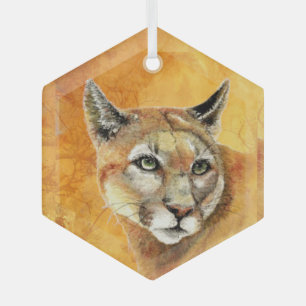 Ornement En Verre Aquarelle Cougar Mountain Lion Animaux
