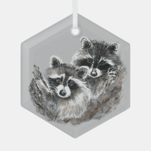 Ornement En Verre Aquarelle Cute Cuddin Raccoon Amis ou famille