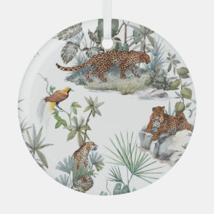 Ornement En Verre Aquarelle de la jungle léopard Scène tropicale