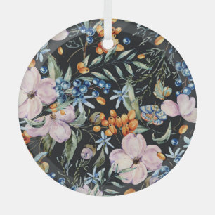 Ornement En Verre Aquarelle douce : Baies florales roses