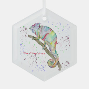 Ornement En Verre Aquarelle drôle caméléon