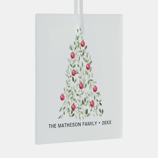 Ornement En Verre Aquarelle Feuillage de Noël Arbre personnalisé (Avant droite)