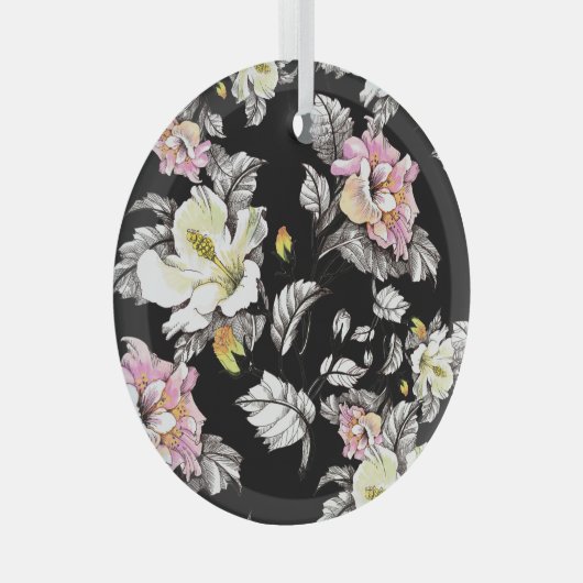 Ornement En Verre Aquarelle florale vive : Arrière - plan noir (Avant droite)