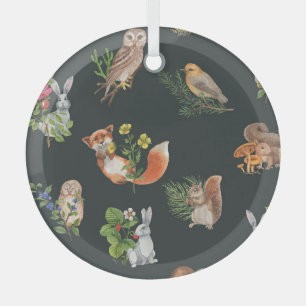 Ornement En Verre Aquarelle Forêt Animaux : Mignonne sans joint