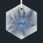 Ornement En Verre Aquarelle gris bleu Abstrait Fractal Art Flower<br><div class="desc">Une fleur d'imaginaire unique aux tons bleu et gris,  abstraite et élégante. Design inhabituel pour votre ornement de verre hexagone fleuri décoratif et plus encore.</div>