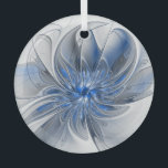 Ornement En Verre Aquarelle gris bleu Abstrait Fractal Art Flower<br><div class="desc">Une fleur d'imaginaire unique aux tons bleu et gris,  abstraite et élégante. Design inhabituel pour votre ornement de verre rond fleuri décoratif et plus encore.</div>