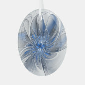 Ornement En Verre Aquarelle gris bleu Abstrait Fractal Art Flower (Avant gauche)
