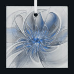 Ornement En Verre Aquarelle gris bleu Abstrait Fractal Art Flower<br><div class="desc">Une fleur d'imaginaire unique aux tons bleu et gris,  abstraite et élégante. Design inhabituel pour votre ornement carré fleuri décoratif et plus encore.</div>
