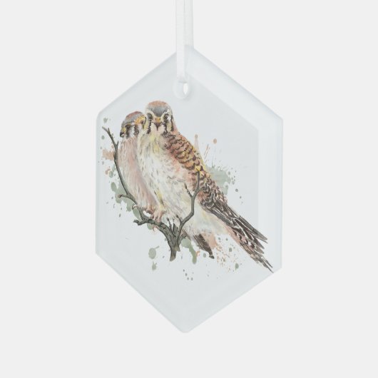 Ornement En Verre Aquarelle Kestrel Falcon Amis Couple Birds (Avant gauche)