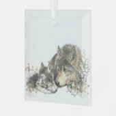 Ornement En Verre Aquarelle Loup Parent & Cube Faune Nature Art (Avant gauche)