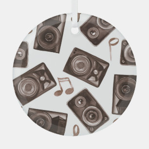 Ornement En Verre Aquarelle Musique Haut-parleurs Sepia Motif