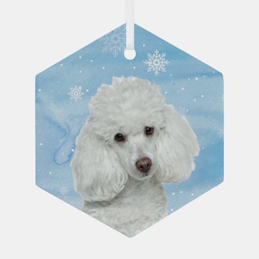 Ornement En Verre Aquarelle Poodle blanc chien animal (Verso)