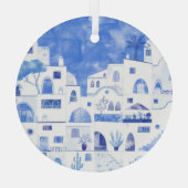 Ornement En Verre Aquarelle Santorin Grèce (Verso)