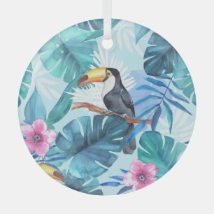 Ornement En Verre Aquarelle Toucans : Tropical Seamless