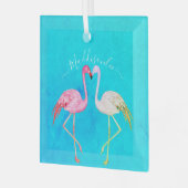 Ornement En Verre Aquarelle turquoise tropicale Monogramme Flamant r (Avant gauche)