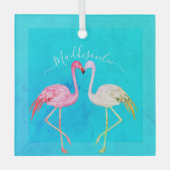 Ornement En Verre Aquarelle turquoise tropicale Monogramme Flamant r (Recto)