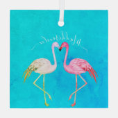 Ornement En Verre Aquarelle turquoise tropicale Monogramme Flamant r (Verso)