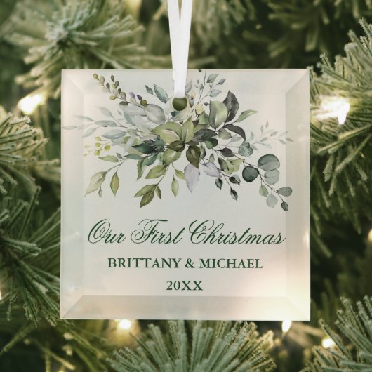 Ornement En Verre Aquarelle Verdure Notre premier Noël (Insitu)