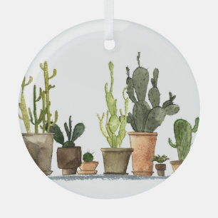 Ornement En Verre Aquarelle verte Cactus : Pots tirés à la main