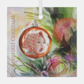 Ornement En Verre Aquarelle Whimsical Photo de Noël (Recto)