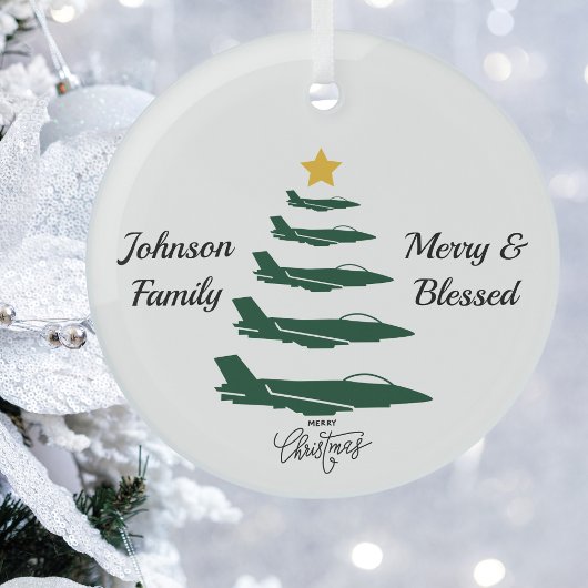 Ornement En Verre Arbre de Noël de l'avion militaire, simple personn