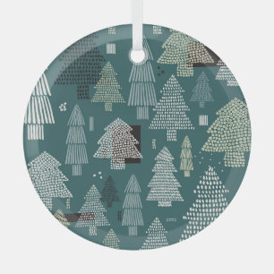 Ornement En Verre Arbres d'hiver, motif vintage de Noël.