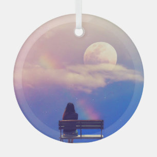 Ornement En Verre Arc-en-ciel de lune : Pastel Sky Beauty.