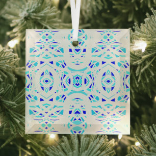 Ornement En Verre Art à la gouache abstraite bleu blanc Firebrand