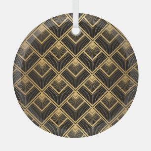 Ornement En Verre Art Déco Black Gold : Géométrique