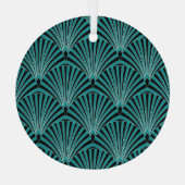 Ornement En Verre Art Déco : motif ventilateur vert. (Verso)