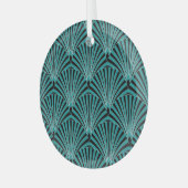 Ornement En Verre Art Déco : motif ventilateur vert. (Avant gauche)