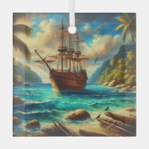 Ornement En Verre Art des navires de plage des Caraïbes/tropicale