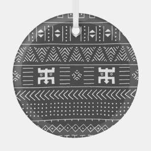 Ornement En Verre Art Tribal Africain : Géométrique Noir & Blanc