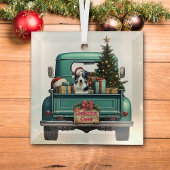 Ornement En Verre Australian Shepherd Chien Farm Truck Noël