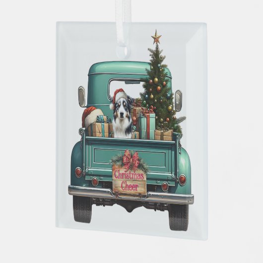 Ornement En Verre Australian Shepherd Chien Farm Truck Noël (Avant gauche)