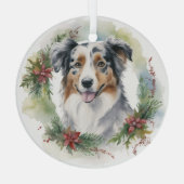 Ornement En Verre Australian Shepherd Christmas Wreath Festive Pup (Verso)