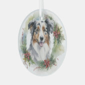 Ornement En Verre Australian Shepherd Christmas Wreath Festive Pup (Avant gauche)