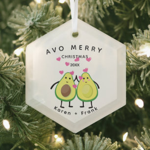 Ornement En Verre Avo Joyeux Noël ! Adorable couple Avocado