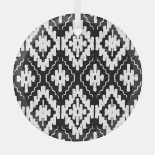 Ornement En Verre Aztec Black-White : Vintage Ethnic Print.