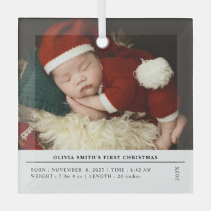 Ornement En Verre Baby First Christmas Birth Stats Faire-part