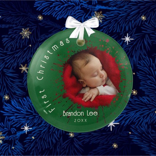 Ornement En Verre Baby's First Christmas Splatter Pattern 