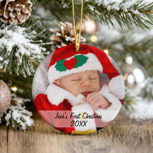 Ornement En Verre Babys personnalisés Premier Noël Nom de la photo A
