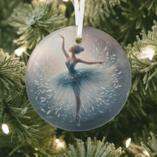Ornement En Verre Ballerina couleur verre brillant bleu hiver