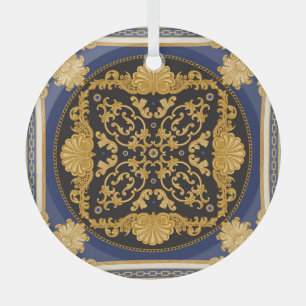 Ornement En Verre Bandana Print : Black Blue Gold.