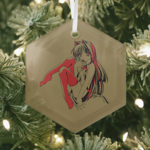 Ornement En Verre Bandes dessinées R & B, Neko Catgirl Furry Loli An