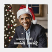 Ornement En Verre Barack Obama à Noël à Santa Hat (Verso)