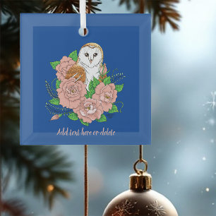 Ornement En Verre Barne Chouette Fleurs roses Bleu