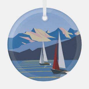 Ornement En Verre Bateaux À Voiles Et Montagne photo