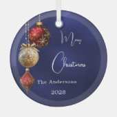 Ornement En Verre Baubes d'or rouge bleu Noël (Recto)