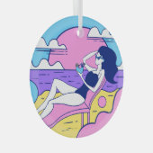 Ornement En Verre Beach Sunbathing Girl Cocktail Illustration. (Avant droite)